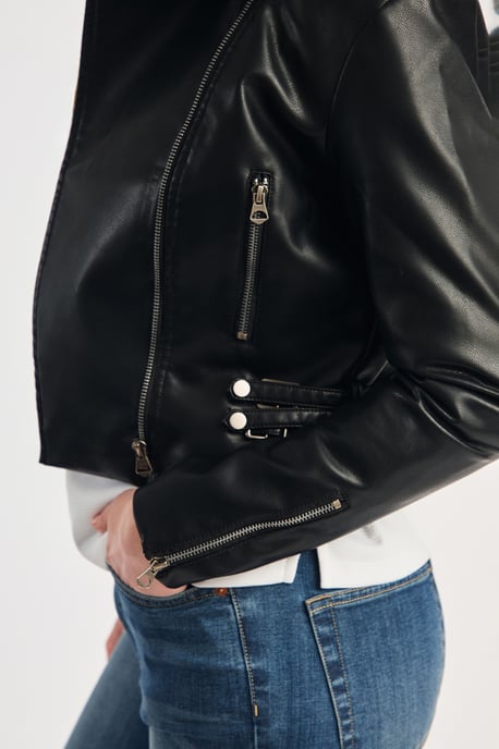Black Faux Leather Biker Jacket - Image 5