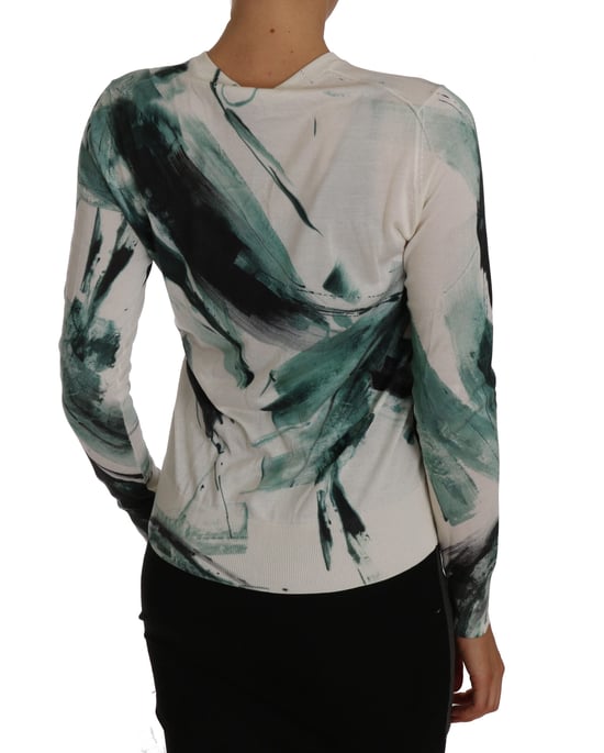 Cardigan de seda blanca Dolce & Gabbana, suéter ligero con estampado de pinceladas - Image 2
