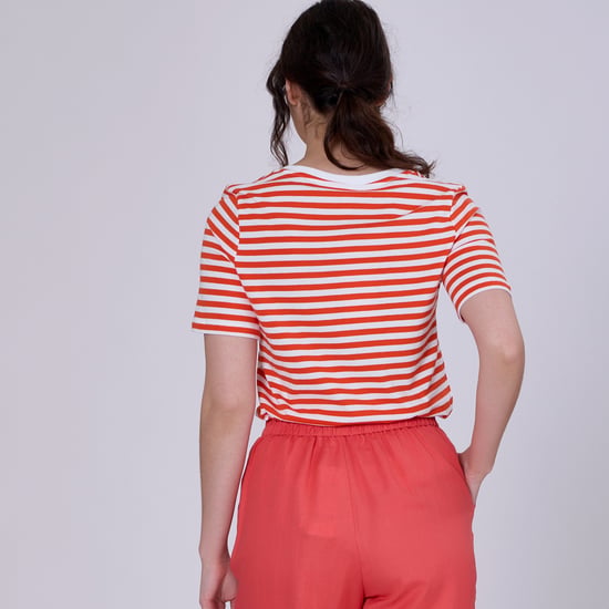V neck stripes cotton T-shirt - Image 3