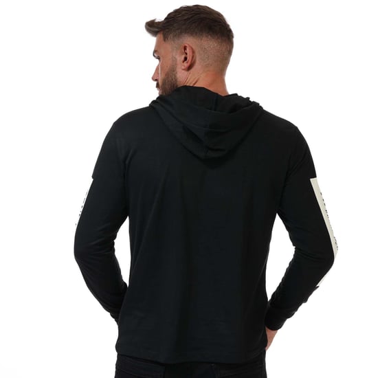 Men's True Religion Hooded Long Sleeve Logo T-Shirt in Black
