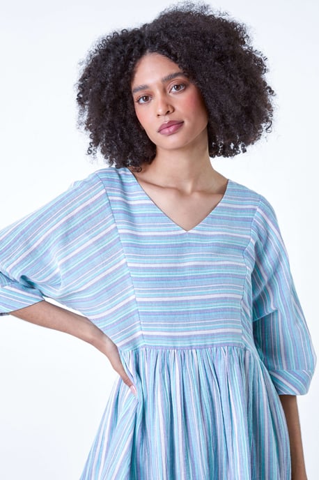 Cotton Stripe Print Smock Dress