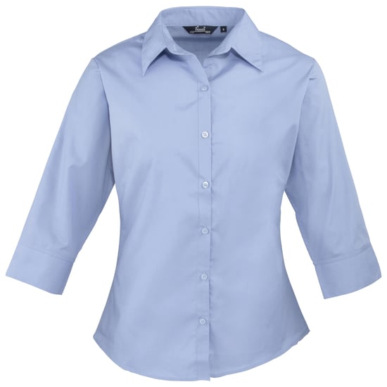 Premier Womens/Ladies Poplin 3/4 Sleeve Blouse (Mid Blue) - Image 1