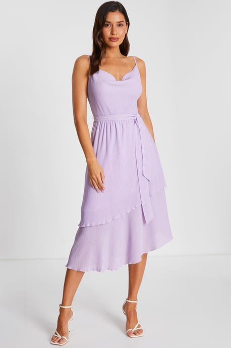 Lilac Crinkle Tiered Midi Dress