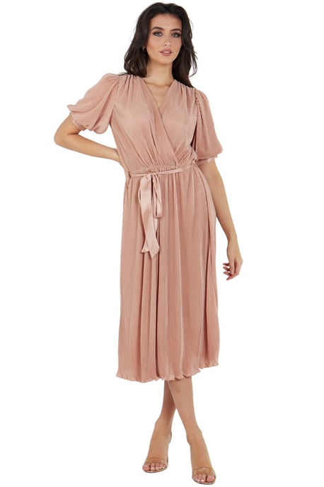 Short Sleeves Plisse Wrap Midi Dress - Image 1