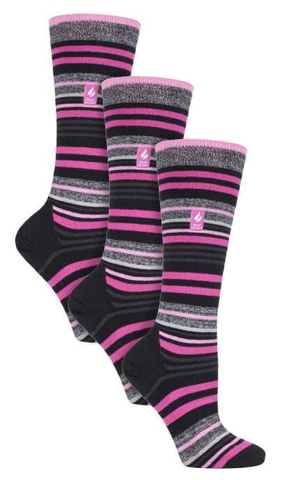 3 Pares Multipack Ultra Lite Ladies Ski Socks | Calentadores | Womens Funky Patterned Striped Knee High Socks - Black Stripe - Image 1