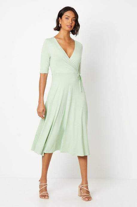 Short Sleeve Wrap Midi Dress