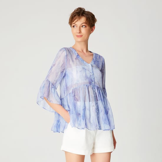 Chiffon shirt with tulip sleeves and abstract print - Image 3