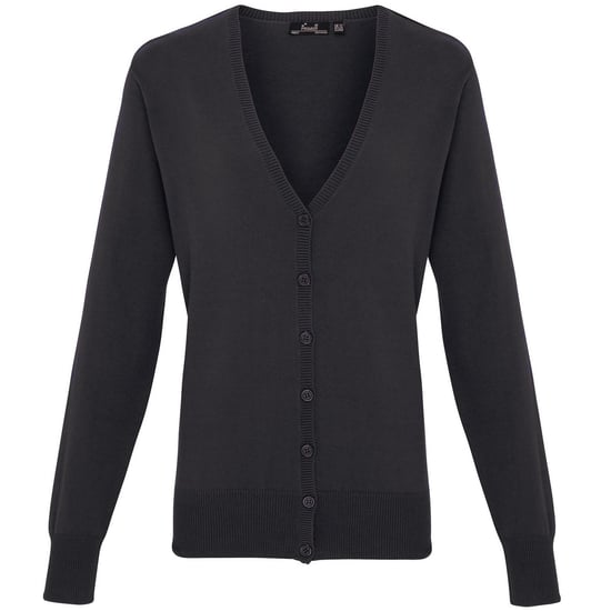 Premier Womens/Ladies Button Through Long Sleeve V-neck Knitted Cardigan (Charcoal) - Image 1