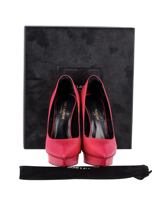 Saint Laurent Platform Pumps in Pink Leather - Image 2