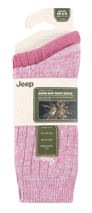 Womens Walking Boot Socks | Jeep | 2 Pack Calcetines Running Poliéster Alto Rendimiento - Cerise / Cream - Image 2