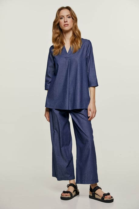 Denim Style V Neck Top
