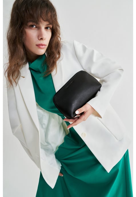 Soft Grain Leather Zip Top Cosmetic Bag