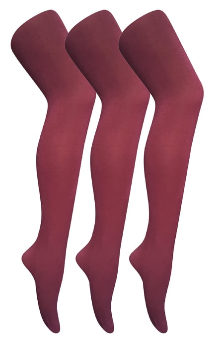 3 Pares de Mallas Opacas de 80 Denier para Mujer | Sock Snob | Plain Block Colour Tights - Borgoña - Image 1