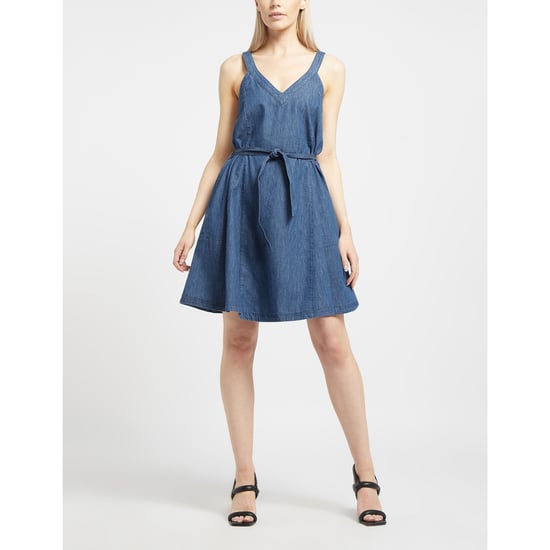 Women's Armani Belt Flare Denim Dress in Denim - Image 3