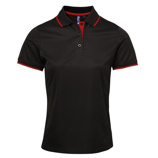 Premier Womens/Ladies Contrast Coolchecker Polo Shirt (Black/Red) - Image 1
