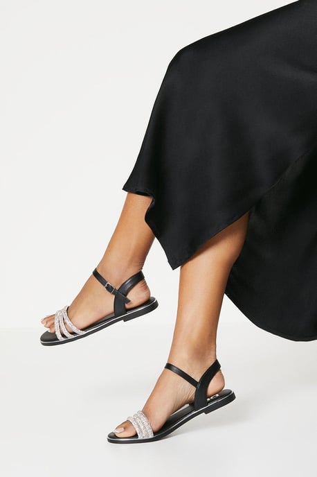 Wide Fit Fern Embellished Flat Sandals - Image 1