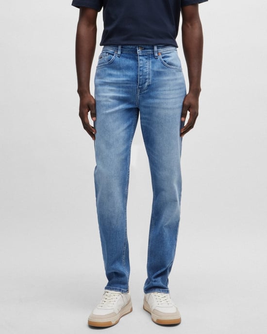 BOSS Orange Taber BC-C Mens Tapered Fit Jeans in Bright Blue Comfort-Stretch Denim NOS