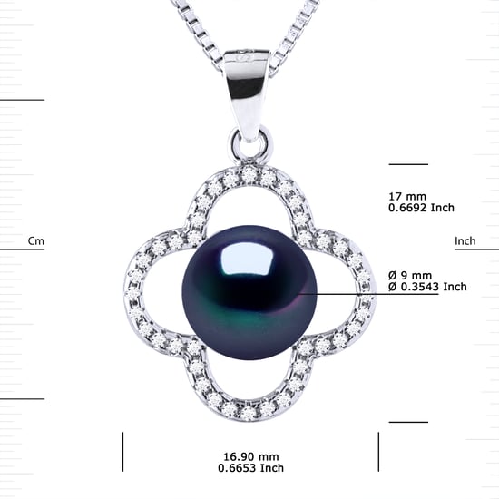 CLOVER Necklace Freshwater Pearl 9-10 mm Black 925