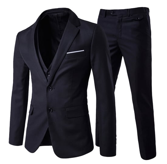 3-Piece Notched Lapel Black Suit