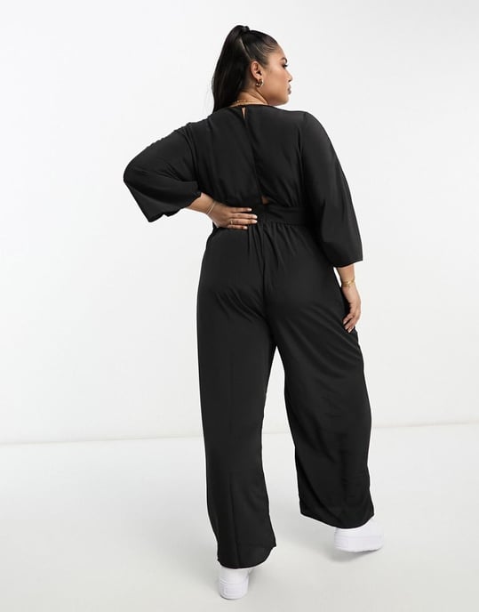 ASOS DESIGN Curve kimono sleeve culotte jumpsuit-Black