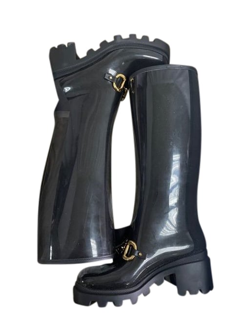 Gucci Women Knee-High Rubber Boot With Horsebit In Black Leather - Image 5