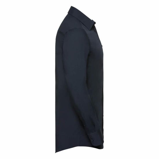 Russell Collection Mens Long Sleeve Poly-Cotton Easy Care Tailored Poplin Shirt (French Navy) - Image 3