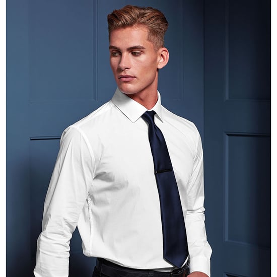 Premier Mens Plain Satin Tie (Narrow Blade) (Navy) - Image 2