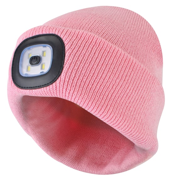 Womens Led Beanie Hat | Ladies Knitted Rechargeable Beanie | Winter Beanie with Headlamp - Pink - Image 1