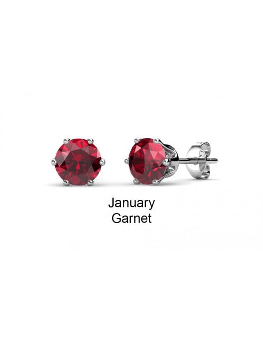 Pendientes de enero con piedra de nacimiento - Plata y rojo - Image 3