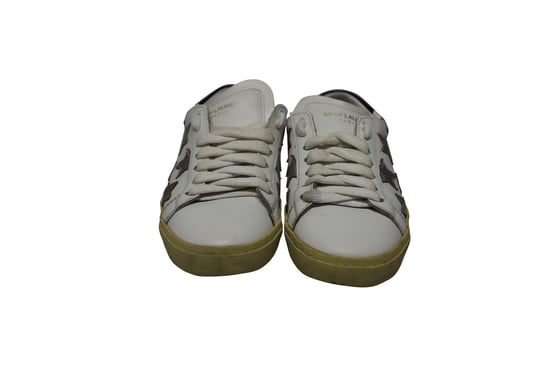 Saint Laurent Paris SL/06 Metallic Stars Low Sneakers in White Leather - Image 2