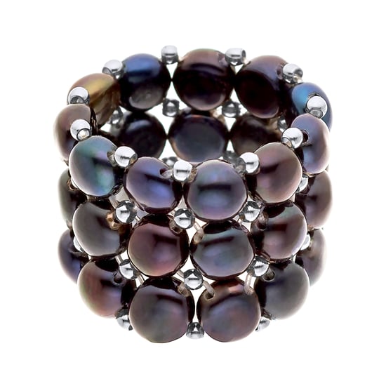 DIADEMA - Ring - Real Freshwater Pearls - Black Tahitian Style