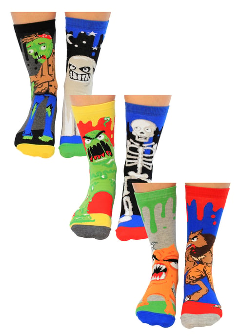 UNITED ODD SOCKS - 6 Pack Boys Zombie Novelty Cotton Odd Socks in Gift Box - Zombodies - Image 1