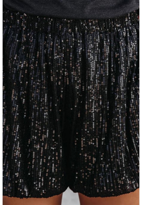 Pantalones cortos casuales de cintura alta con lentejuelas para mujer en negro - Image 5