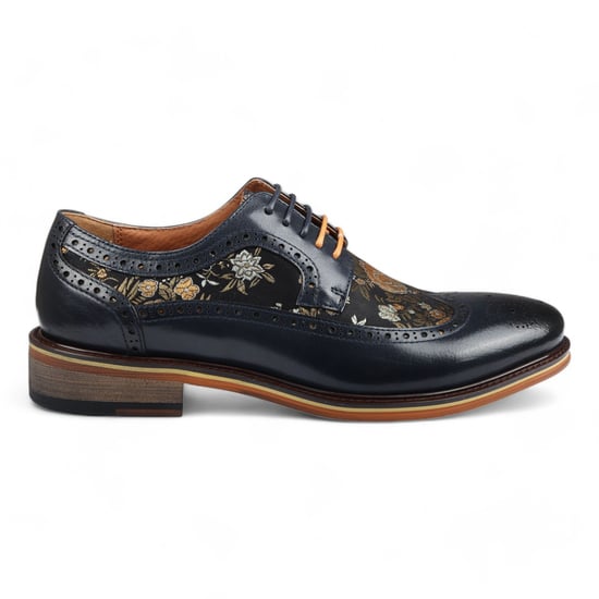 Zapatos de vestir brogue de cuero azul marino con estampado floral para hombre Justin Reess - Ross - Image 1