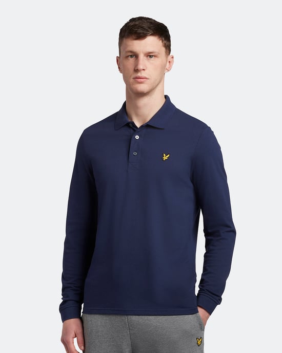 Lyle & Scott Long Sleeve Polo Shirt in Navy - Image 1