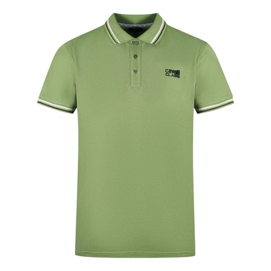 Camiseta Polo Verde con Logo Negro y Cuello Acampanado Bicolor de Cavalli Class - Image 1