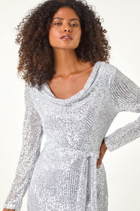 Cowl Neck Sequin Dress