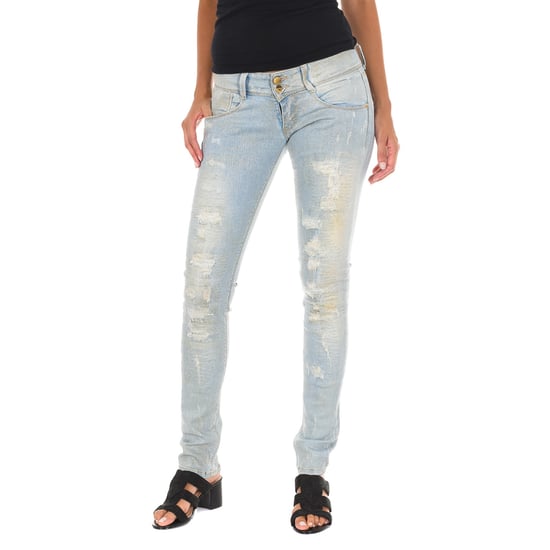 Long Denim Pants worn and torn effect 10DB50130 woman