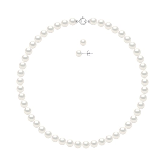 Set Necklace + Earrings - Real Cultured Freshwater Pearls Round 8-9 mm