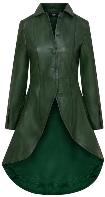 Womens Green Gothic Full Length Victorian Leather Coat - Vantaa