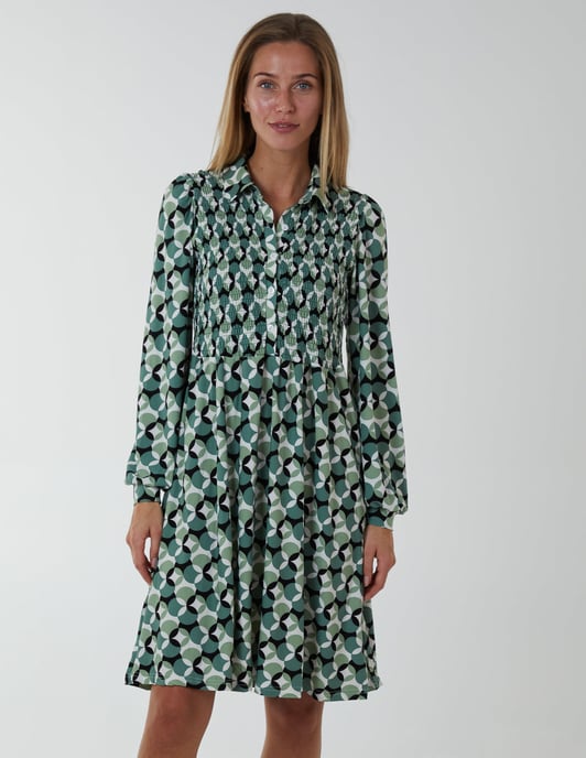 Shirred Bust Long Sleeve Shirt Dress