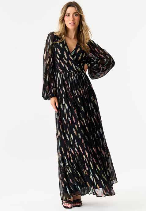 Metallic Print Full Sleeve Maxi Dress