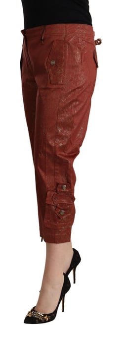 Just Cavalli Pantalones Capri Cortos de Algodón Lurex Castaños de Cintura Media para Mujer - Image 2
