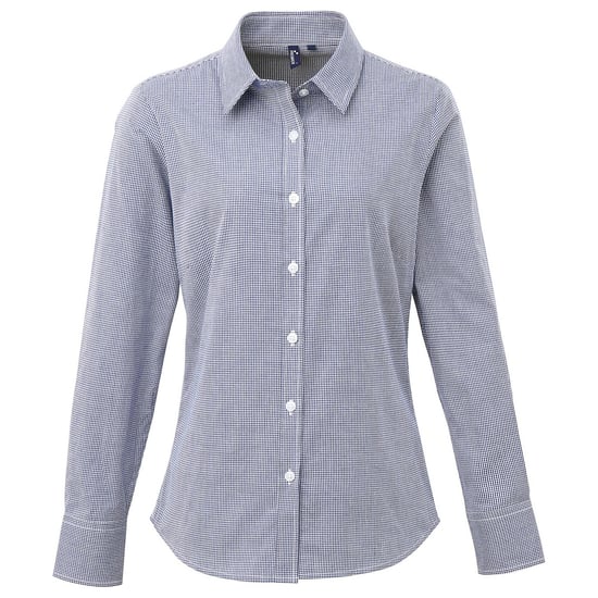 Premier Womens/Ladies Gingham Long-Sleeved Shirt (Navy/White) - Image 1
