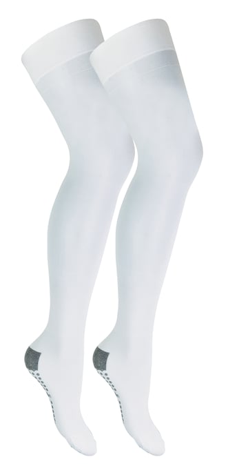 Medalin Saphena - 2 Pack Non Slip Thigh High Anti-Embolism Stockings with Medical Graduated Compression Class 1 - White - Image 1