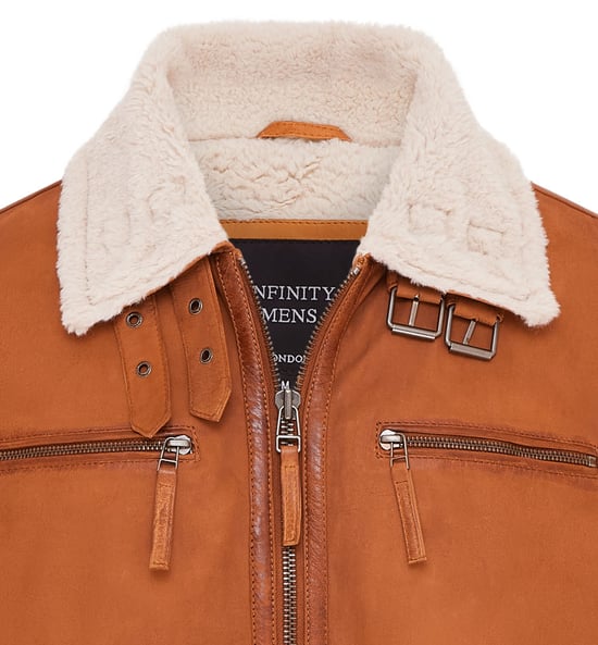Mens Tan Real Sheep Suede Bomber Aviator Jacket - Sandnes