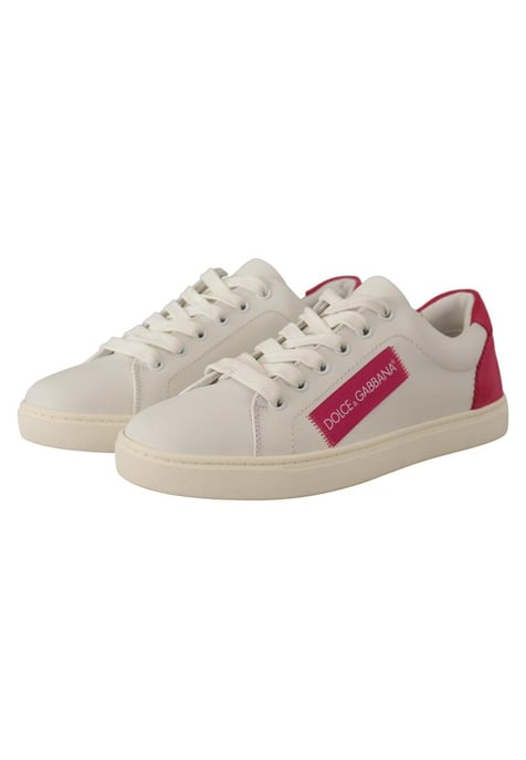 Dolce & Gabbana Women's White Pink Leather Low Top Sneakers Shoes