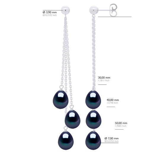 Earrings Trio - 3 Real Cultured Freshwater Pearls Pear 7-8 mm - Image 2