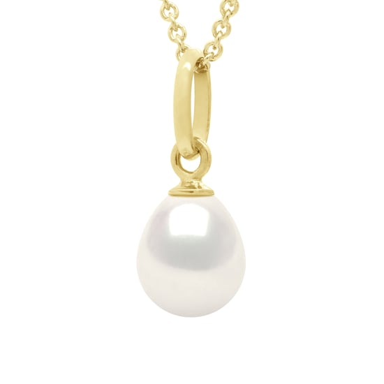 Beaded Pendant Articulated in Yellow Gold 375 and Real Cultured Freshwater Pearl Pear 6-7 mm