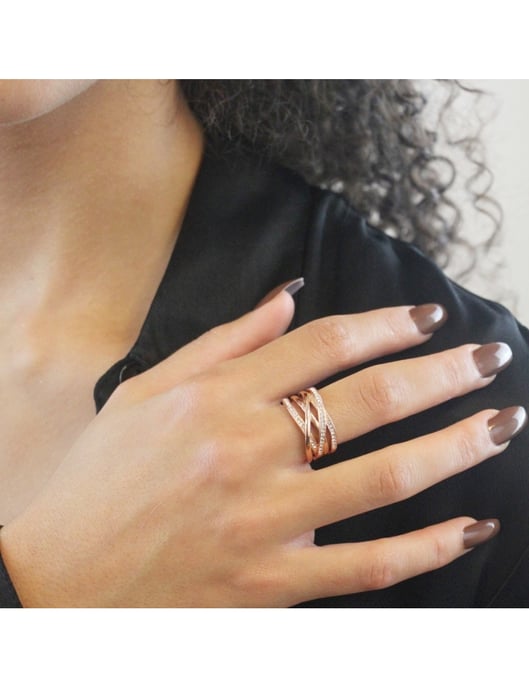 Anillo Criss Cross - Oro rosa y cristal - Image 2